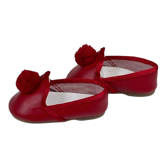 American Girl Kits Pajama Slippers Red Holiday Doll Shoes Pom Pom Slip On Vtg - Picture 3 of 6